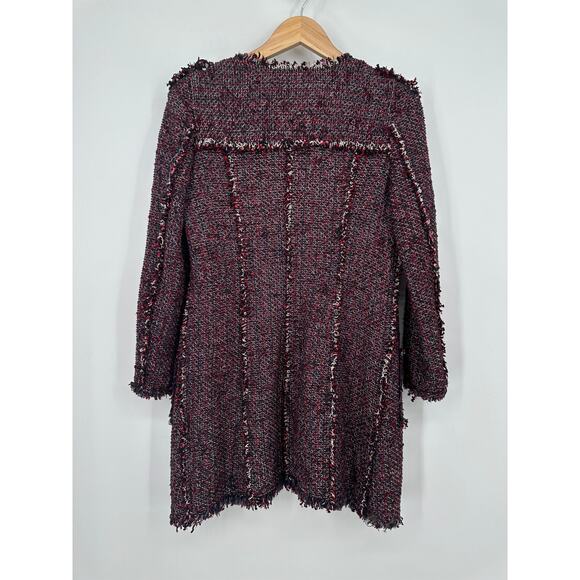 ZARA Long Tweed Jacket Open Front Fringe Trim Military Style Coat Blogger Fav - Picture 8 of 11